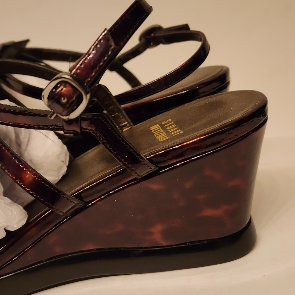 Stuart Weitzman Obladi Sandal Cognac Tortoise Women's Brown Leather Wedge Size 8 - Picture 8 of 16
